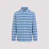 Marni Light Blue Cotton Turtleneck Polo With Horizontal Stripes In Light Blue