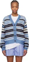 Marni Mohair Blend Striped V-neck Cardigan In Stb26 Blue Lilac