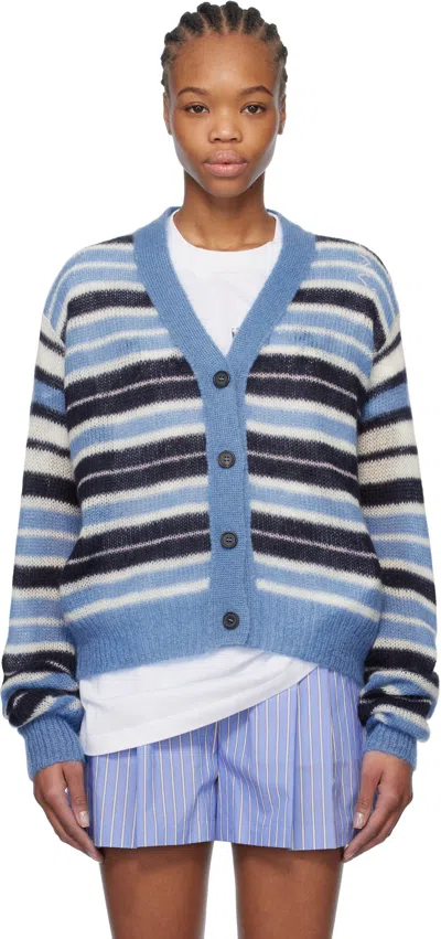 MARNI BLUE STRIPED MOHAIR CARDIGAN