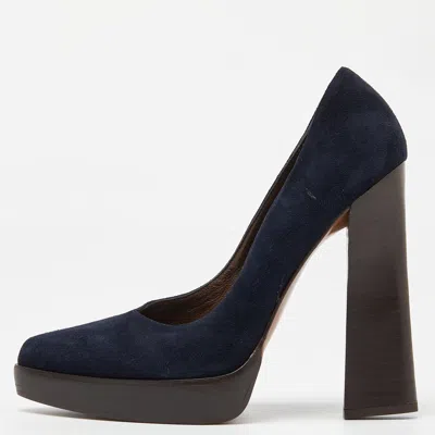 Pre-owned Marni Blue Suede Pointed Toe Platform Pumps Size 38