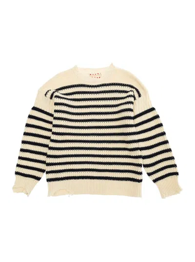 Marni Kids' Blue Sweater With Stripes And Distressed Effect In Cotton Girls