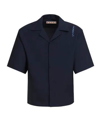 Marni Men's Tropical Wool Bowling Shirt In Black