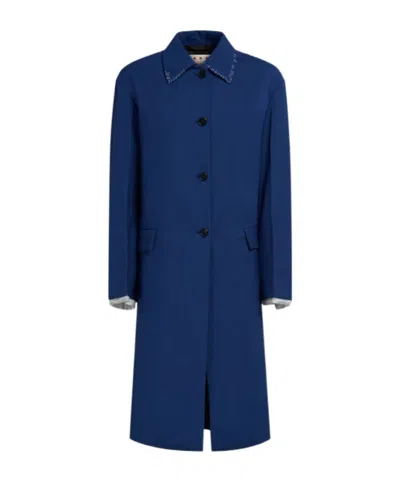Marni Blue Tropical Wool Trench Coat