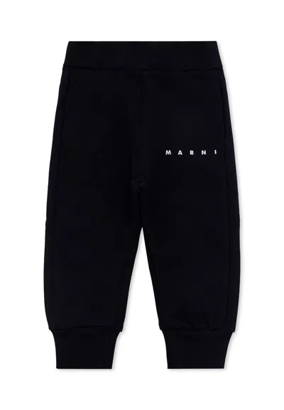 Marni Blue Trousers For Baby Boy With Logo In Black