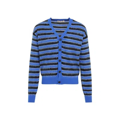 Marni Striped Wool And Mohair Cardigan In Blue