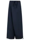 Marni Wide Leg Wool Trousers Featuring Drawstring In Blue