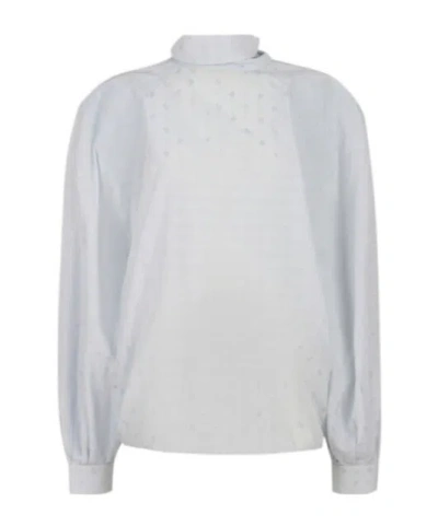 Marni Blue Viscose Balloon Top With Jacquard Motif In White