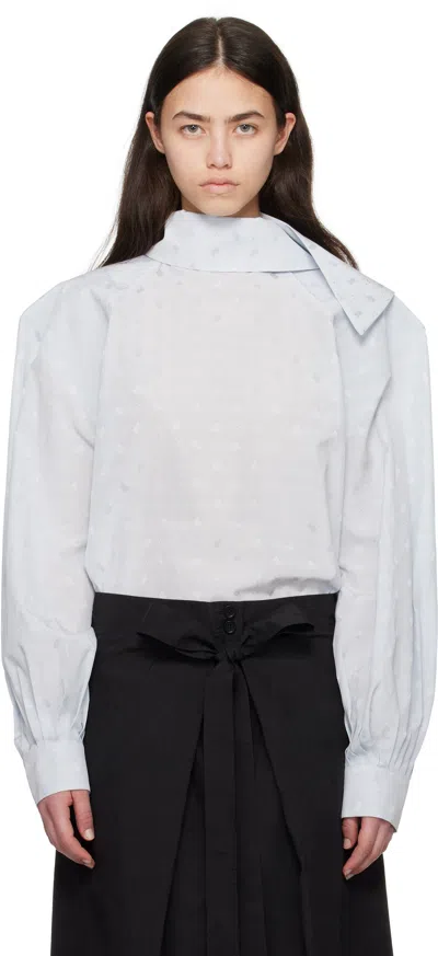 Marni Blue Viscose Jacquard Motif Balloon Blouse