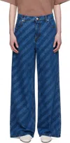 Marni Cotton Jeans Stripe Diagonal Five-pocket Wide-leg In Stb95 Blue Kyanite