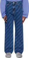 Marni Blue Wide Leg Diagonal Stripe Jeans In Stb95 Blue Kyanite
