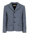 Marni Blue Wool Cropped Jacket With Prince Of Wales Check In Blue