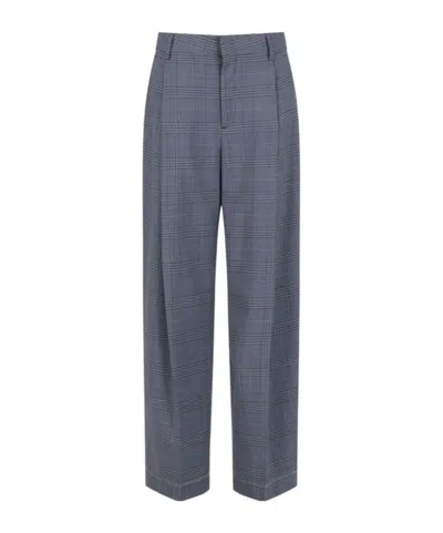 MARNI BLUE WOOL TROUSERS WITH PRINCE OF WALES CHECK