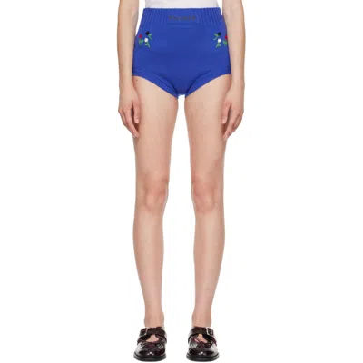 Marni Blue Wool-cashmere Flower Embroidery Brief Shorts In Flb59bluette