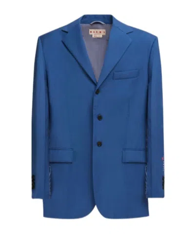 Marni Blue Wool-mohair Blazer With  Mending
