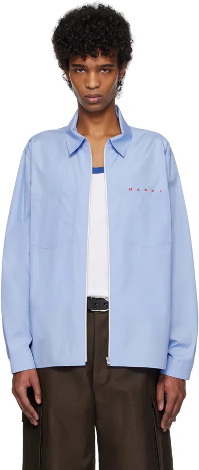 Marni Blue Zip Hidden Logo Shirt In L2b50 Iris Blue