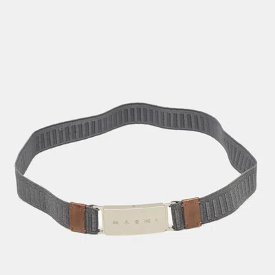 Pre-owned Marni Blue/brown Elastic And Leather Waist Belt 65 Cm In Grey