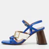 Marni Blue/cream Patent Leather And Satin Ankle Strap Sandals In Blue