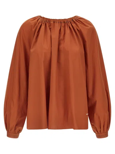Marni Boat Neck Cotton Poplin Blouse In Bronze