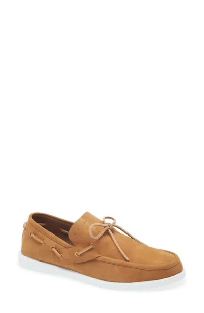 Marni Deconstructed Nubuck Boat Loafers With Leather Laces In Brown