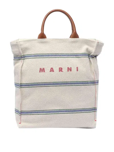 Marni Logo Shopping Bag In White