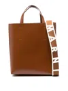 Marni Structured Brown Calf Leather Shoulder Bag In Orange