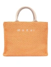 Marni Small Raffia Effect Tote Bag In Orange