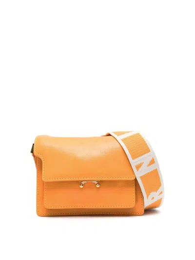 Marni Logo-debossed Leather Shoulder Bag In Orange