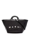 Marni Women Black Leather And Raffia Small Tropicalia Summer Handbag In Black