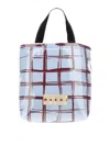 Marni Glossy Coated Canvas Tote Bag With Double Handles And Plaid Pattern In Blue