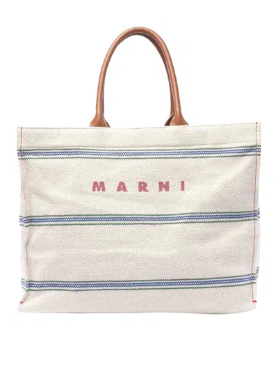 MARNI IVORY AND LIGHT BLUE TOTE BAG