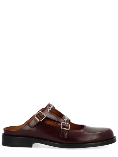 Marni Bordeaux Calf Leather Flats In Multi