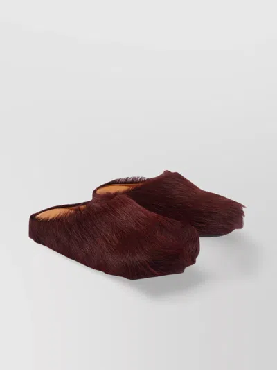 Marni Bordeaux Faux Fur Leather Slippers In Burgundy