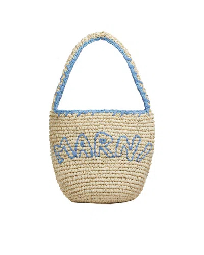 Marni Borsa A Spalla Hobo Nassa In Rafia Naturale E Blu