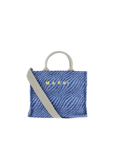 Marni Borsa Tote Piccola In Tessuto Effetto Rafia Vivid Blu