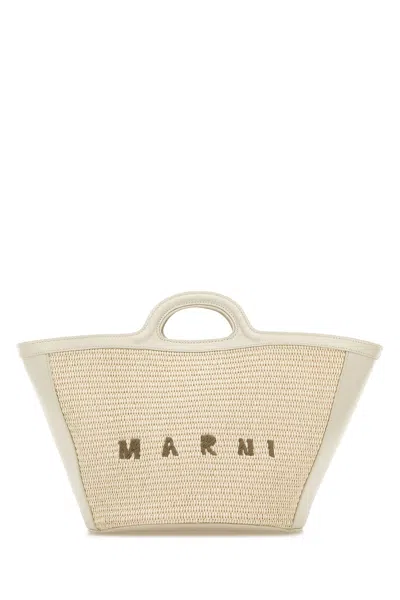 MARNI MARNI WHITE LEATHER AND RAFFIA SMALL TROPICALIA SUMMER HANDBAG