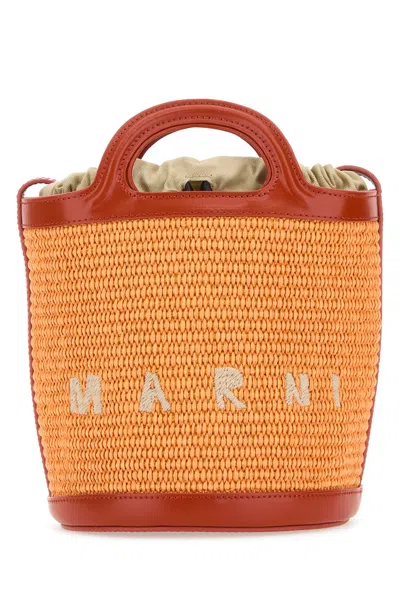 MARNI MARNI TWO-TONE LEATHER AND RAFFIA TROPICALIA BUCKET BAG
