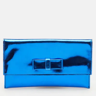 Marni Bow Blue Glossy Leather Flap Clutch