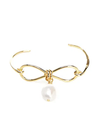 Marni Bow Pearl-drop Bracelet In Gold