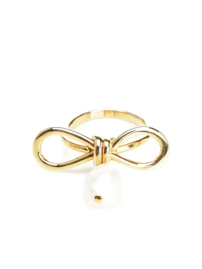 Marni Bow Pearl-drop Ring In Gold