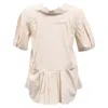 Marni Bow Pleated Short Sleeve Blouse In Beige Cotton In Beige