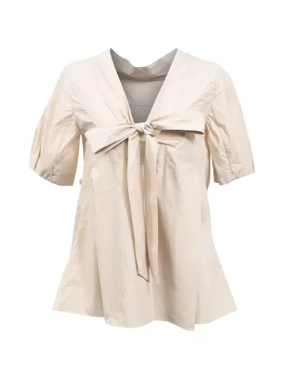 Pre-owned Marni Bow Pleated Short-sleeve Top In Neutral