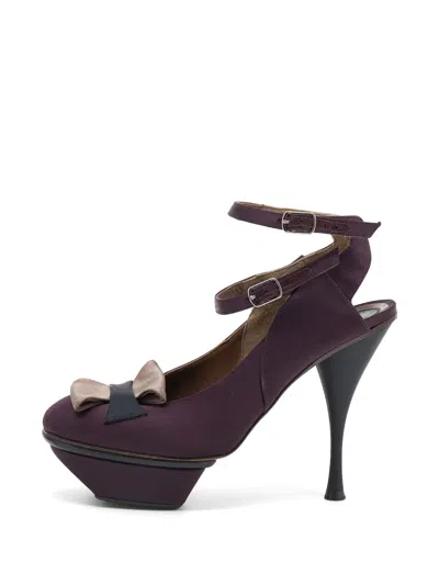 Pre-owned Marni Bow-detail Buckle-strap Heeled Sandals In Purple