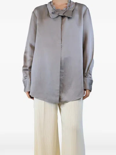 Pre-owned Marni Bow-detail Long-sleeve Blouse In Gray
