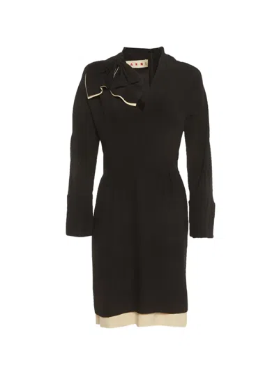 Pre-owned Marni Bow-detail Mini Dress In Black