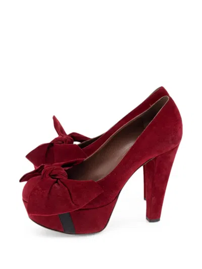 Pre-owned Marni Bow-detail Platform Pumps In Red