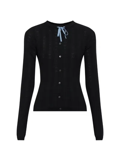 Marni Bow-detail Pointelle-knit Cardigan In Black