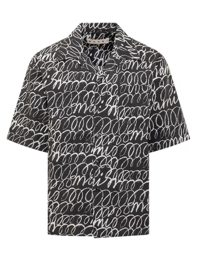 Marni Scribble-print Short-sleeve Cotton Shirt In Multi