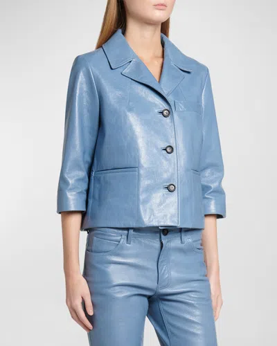 Marni Boxy Crackle Leather Jacket In Gnawed Blue