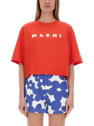 Marni Boxy Cropped Red Jersey T-shirt