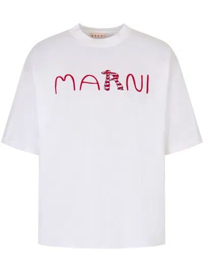 MARNI BOXY CROPPED WHITE T-SHIRT WITH PLAYFUL GRAPHIC DESIGN